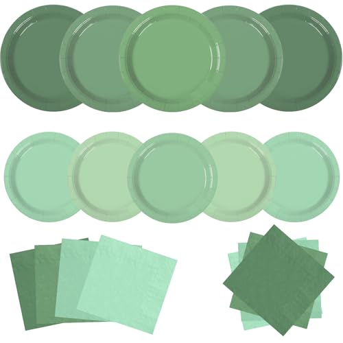 Sage Green Paper Plates and Napkins Party Supplies,Serve 60 - style: Sage Green