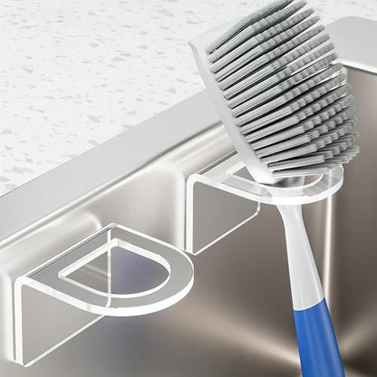 2pcs Acrylic Brush Holder for Sink, Clear Dish Scrubber Holder with Solid Construction, Multipurpose and Easy Installation, for Practical and Stylish Brush Storage