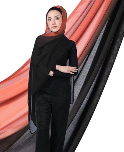 Special Ombre Modal Cotton Hijab Scarf for Women, Graceful Gradient Muslim Head Scarfs - color: Ombre Clay Brown