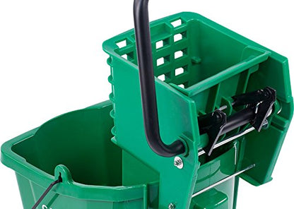 Carlisle FoodService Products 26 Qt Mop Bucket with Side Wringer, Green | 18.5 x 16.5 x 16.5 in, 34.25-in Handle Height, Polypropylene, 50,000-Cycle Wringer, Non-Marking Casters, Assembly Required - color: Green