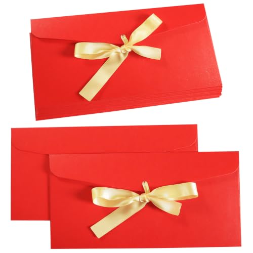 Bright Red Thick Pearlescent Color Envelopes With Ribbons - color: Bright Red
