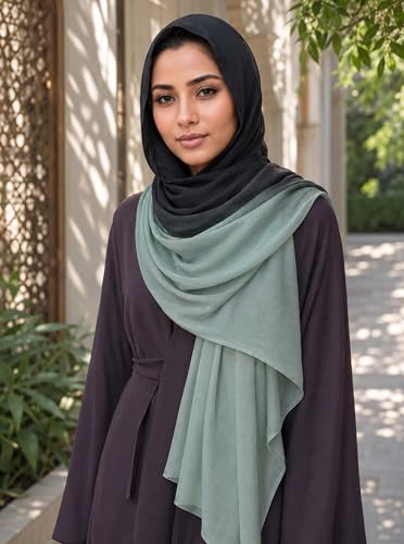 Gradient Dual Color Scarf，Elegant Ombre Headwraps Hijab, Modal Cotton Feel Lightweight Sunscreen Shawls for Women - color: 3#cyanblack