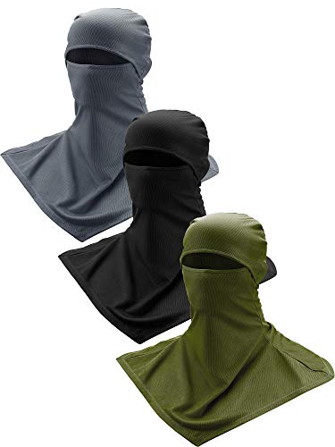 SATINIOR 3 Piece Balaclava Face Cover Sun Protection Neck Cover Summer Balaclava for Men Women Outdoor Sports UV Protector - color: Black, Gray, Army Green