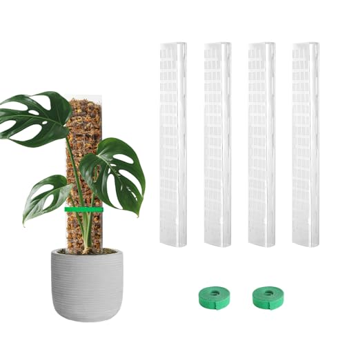 EOX 4 Pcs 15 Inch Plastic Moss Pole for Monstera, D Shaped Poles for Climbing Plants Work with Sphagnum Moss, 56 Inch Plant Stake Set of 4, Garden Ties - size: 4 PACK-15Inch