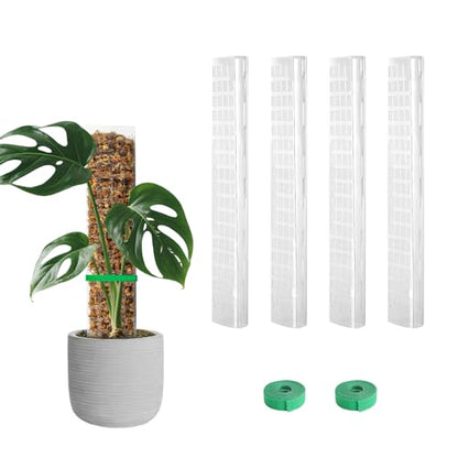 EOX 4 Pcs 15 Inch Plastic Moss Pole for Monstera, D Shaped Poles for Climbing Plants Work with Sphagnum Moss, 56 Inch Plant Stake Set of 4, Garden Ties - size: 4 PACK-15Inch