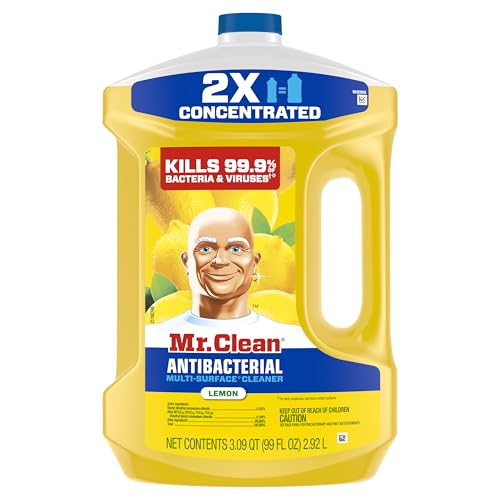 Mr. Clean Antibacterial All Purpose Cleaner, Floor Cleaner for Mopping Home, Bathroom, & Kitchen, Cleaning Liquid for Mop & Bucket, Cleaning Supplies, Multi-Surface Dilutable, Lemon, 99oz - size: 99 Fl Oz (Pack of 1)