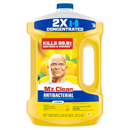 Mr. Clean Antibacterial All Purpose Cleaner, Floor Cleaner for Mopping Home, Bathroom, & Kitchen, Cleaning Liquid for Mop & Bucket, Cleaning Supplies, Multi-Surface Dilutable, Lemon, 99oz - size: 99 Fl Oz (Pack of 1)