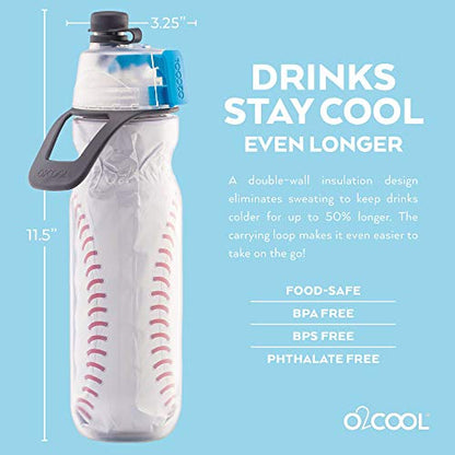 O2COOL Mist N Sip 20 oz Misting Sports Water Bottle 2-Pack Baseball | Yes - color: Baseball, style: Baseball