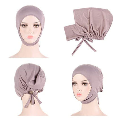 4 Pieces Muslim Hijab Inner Cap Cover Chin with Tie Back Stretchy Islamic Underscarf Underwrap Bonnet Turban Hat - color: White Navy Black Yellow