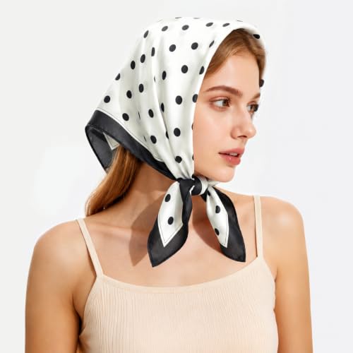 27" Head Scarf Like Satin Silk for Women,Hair Scarves Bandana,Headband Silk Feeling for Hair Wrap - color: Dots-3