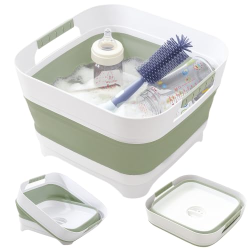 Collapsible Wash Basin for Baby Bottles - 2.4 Gallons Portable Wash Bin for RV Camping Sink, Space-Saving Dish Tub.Laundry & Utility Room Sinks (Green) - color: Green