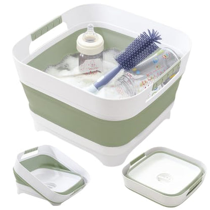 Collapsible Wash Basin for Baby Bottles - 2.4 Gallons Portable Wash Bin for RV Camping Sink, Space-Saving Dish Tub.Laundry & Utility Room Sinks (Green) - color: Green