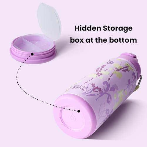 BOTTLE BOTTLE 32oz Insulated Water Bottle with Pill Box | Stainless Steel,Sport Water Bottle, with Straw Dual-use Lid and Pill Box, Design for Gym - color: Purple Grown