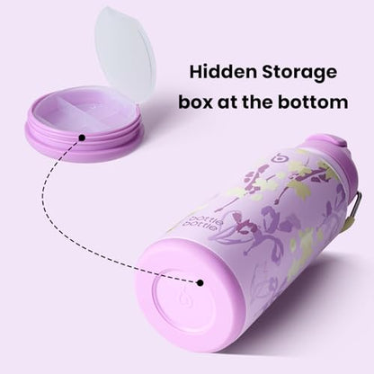 BOTTLE BOTTLE 32oz Insulated Water Bottle with Pill Box | Stainless Steel,Sport Water Bottle, with Straw Dual-use Lid and Pill Box, Design for Gym - color: Purple Grown