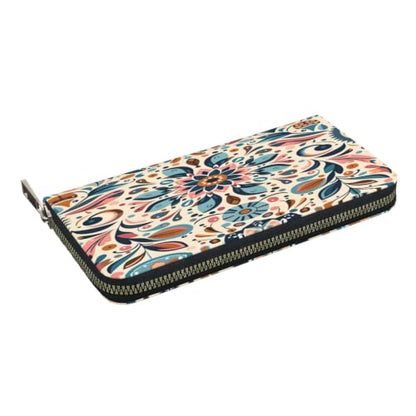 Scandinavian Folk Art PU Leather Long Wallet for Women Men, Zipper Clutch Wallet RFID Card Holder Organizer - color: Scandinavian Folk Art