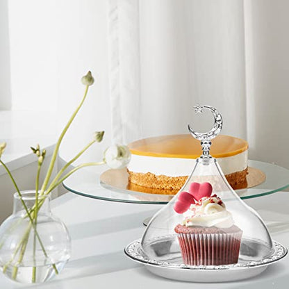 Kichvoe Electroplating Iron Food Serving Tray with Clear Lid 6.69 Inch Compact Snack Storage Plate for Desserts Cakes Fruits and Party Use