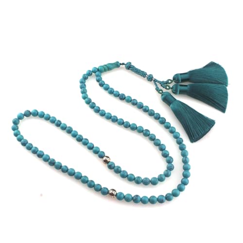 Muslims Islamic Dhikr Tasbeeh Tasbih Prayer Beads, 99 Blue Turquoise Stone Beads with Tassel