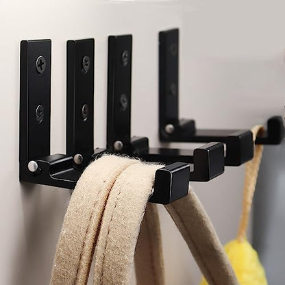 OHIYO Folding Coat Hooks 4pcs Foldable Hook Wall Mounted for Hanging Coat, Jacket, Towel Heavy Duty Wall Hooks Aluminum Alloy Fold up Hooks Headphones Holder Bearing Load 33lb (Black) - color: Black-4 Pack