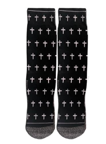 Men's – Christian Crew Socks for Men with Scripture | Moisture-Wicking | Easter Gift Idea - color: Black and White Crosses