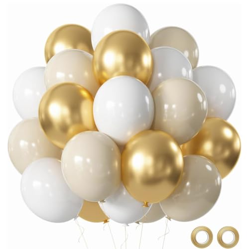White and Gold Balloons, 60Pcs12 Inch White Sand Gold Latex Balloons Gold and White Party Balloons For Birthday Bride Engagement Wedding Anniversary Party Decorations - color: Sand White Gold