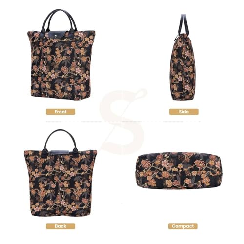 Signare Tapestry Foldable Tote Bag Reusable Shopping Bag Grocery Bag - color: Ume Sakura