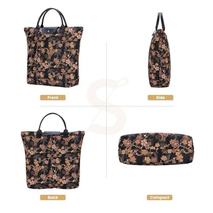 Signare Tapestry Foldable Tote Bag Reusable Shopping Bag Grocery Bag - color: Ume Sakura