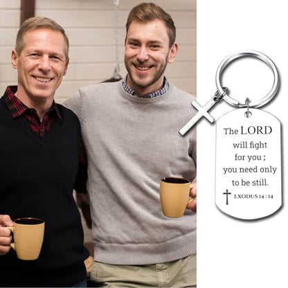 GiftYou Inspirational Scripture Metal Key Chains with Cross Pendant - Bible Verse Keychain Religious Gift for Christian - color: Exodus 14:14