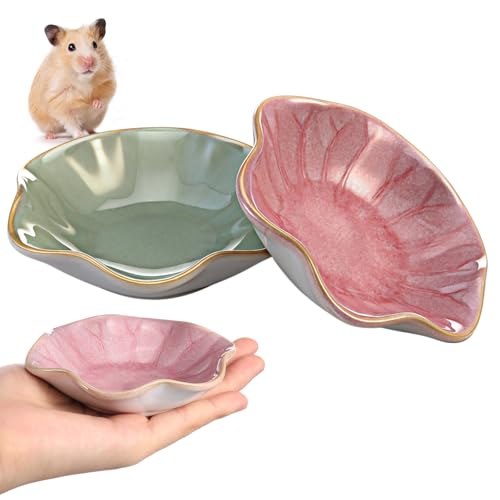 2 Pcs Hamster Food Bowl Ceramic Food Water Feeding Dish for Hamster Guinea Pig Hedgehog Gerbil Dwarf Rat Mice Chinchilla Sugar Glider(Lotus Leaf) - style: Lotus Leaf