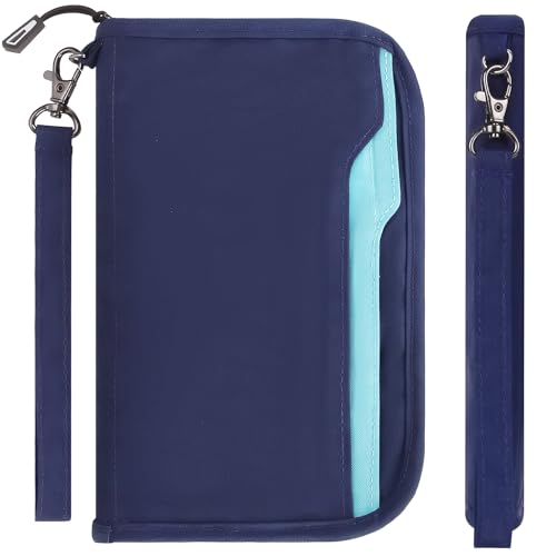 ZOPPEN Passport Holder Family RFID Passport Wallet, Passport Holder Women/Men, Travel Wallet Documents Organizer Zipper Case with Removable Wristlet Strap, Travel Essentials for Flying - color: #2 Royal Blue