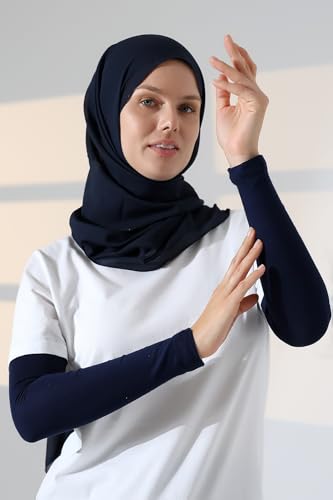 ihvan online, Hijab Sleeves for Women, Muslim Arm Sleeve for Prayer, Women's Soft Stretchy Modest Sleeves to Cover Arms - color: Navy Blue