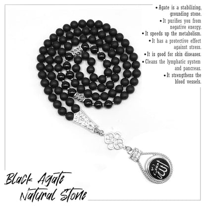 Special Prayer Beads Series -99 beads- Tesbih Tasbih Tasbeeh Misbaha Masbaha Subha Sebha Sibha (Black Agate Stone Beads -8 mm-) - color: Black Agate Stone Beads -8 mm-