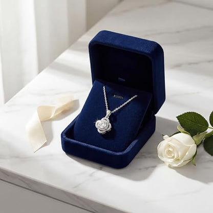 Necklaces for Women - Sparkling Flower Pendant Necklace, 18K Gold Plated Chain, Sunflower Clover Jewelry for Wedding Party, 16+2 Inch - color: Silver