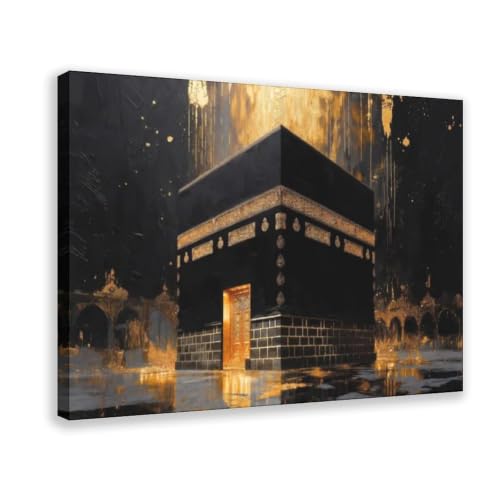 Islamic Wall Art Black Gold Canvas Painting Modern Muslim Home Decor - color: Wrapped Canvas, size: 36"L x 24"W