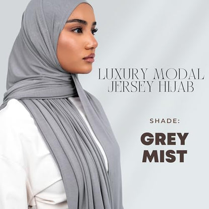KHELANI Premium Modal Jersey Hijab, Luxury Lightweight Non Slip Stretchy Jersey Head Scarf for Muslim Women, Soft Shawls Wrap - color: Grey Mist