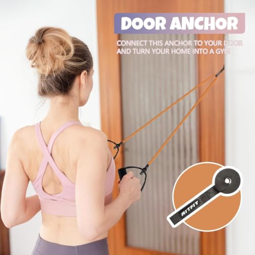 RitFit Single Resistance Exercise Band with Comfortable Handles - Ideal for Physical Therapy, Strength Training, Muscle Toning - Foam Padding Door Anchor and Starter Guide Included - size: 8-12lbs