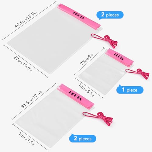 HEETA 5-Pack Clear Waterproof Dry Bag Pouch Document Holder for Phone Maps | Water Tight Case for Camera Document, Screen Touchable for Boating Kayaking Paddle Board Swimming Beach Waterpark Fishing - color: Pink