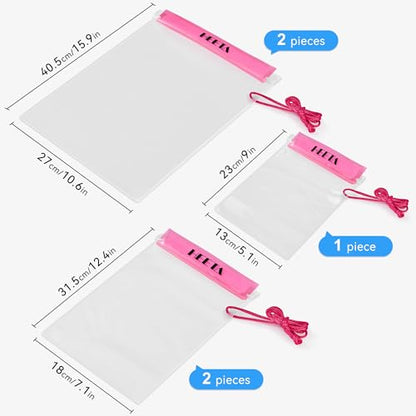 HEETA 5-Pack Clear Waterproof Dry Bag Pouch Document Holder for Phone Maps | Water Tight Case for Camera Document, Screen Touchable for Boating Kayaking Paddle Board Swimming Beach Waterpark Fishing - color: Pink