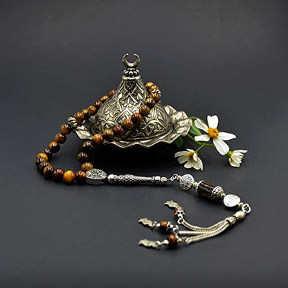 Design -Tiger Eye Stone Series Worry Beads - Prayer Beads (8 mm-33 Beads) Tesbih-Tasbih-Tasbeeh-Misbaha-Masbaha-Subha-Sebha-Sibha-Rosary (Elegant Model, 8mm 33 Beads) - color: Elegant Model, 8mm 33 beads