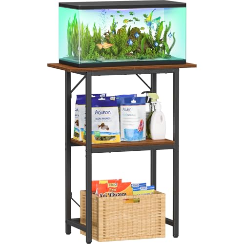 Snughome 10-20 Gallon Fish Tank Stand, Aquarium Stand 2-Tier Storage Shelves, Heavy Duty Terrarium Stand for Home Office Fish Tank Shelf, 24" L x 11.81" W x 30.71" H, Rustic Brown - color: Rustic Brown, size: 20 Gal-2 Tier