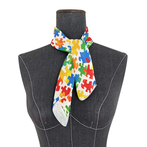 Women's Silk Scarf Square Satin Head Scarves Fashion Neck Scarf Hair Wraps Silk Bandana - color: Autism Awareness