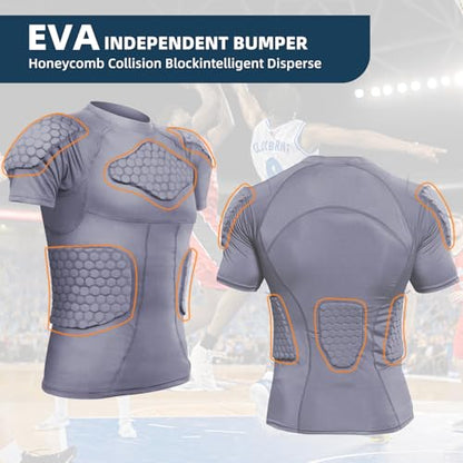 Zicac Men's Sports Shock Rash Guard Compression Padded Shirt Soccer Basketball Protective Gear Chest Rib Guards - color: Grey Padded Shirt, size: X-Large