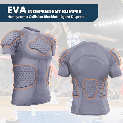 Zicac Men's Sports Shock Rash Guard Compression Padded Shirt Soccer Basketball Protective Gear Chest Rib Guards - color: Grey Padded Shirt, size: X-Large
