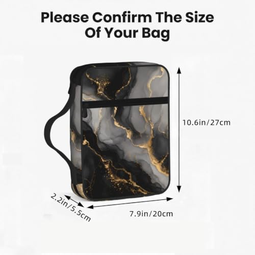 Black Marble Pattern Bible Cover Case with Handle and Zippered Pocket - color: Black Marble Pattern