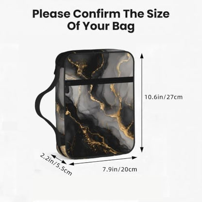Black Marble Pattern Bible Cover Case with Handle and Zippered Pocket - color: Black Marble Pattern