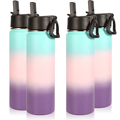 Volhoply Insulated Water Bottles with Straw Bulk 4 Pack, 22 oz Reusable Stainless Steel Sports Bottle with Handle Lid,Double Walled Metal Travel Water Cup Cups with Wide Mouth(Gradient Color,4 Set) - color: Gradient Color