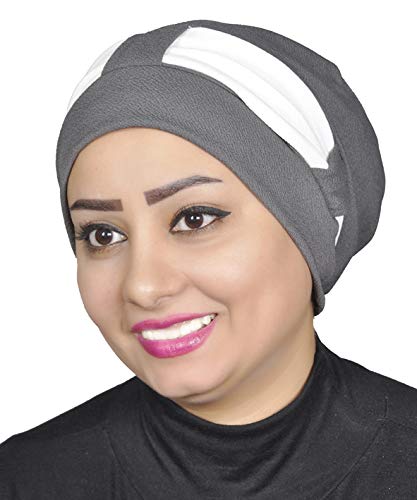 AL AMIRA Women's Stretch Turban Headwrap – Soft Spandex Blend Hijab Cap, Pre-Tied Head Cover, Vibrant Colors - color: Dark Gray