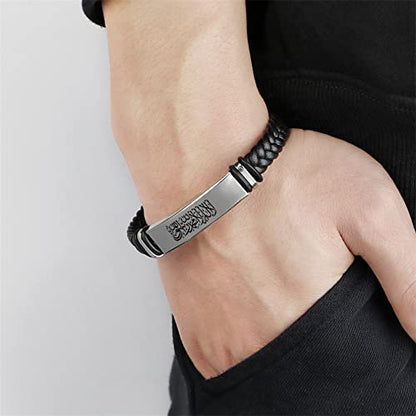 ForeverWill There's No God But Allah Islamic Arabic Calligraphy Leather Bracelet, Islam Name of God's Messenger Faith Wristband for for Men Women Arab Muslims Religious Jewelry Gift, Black