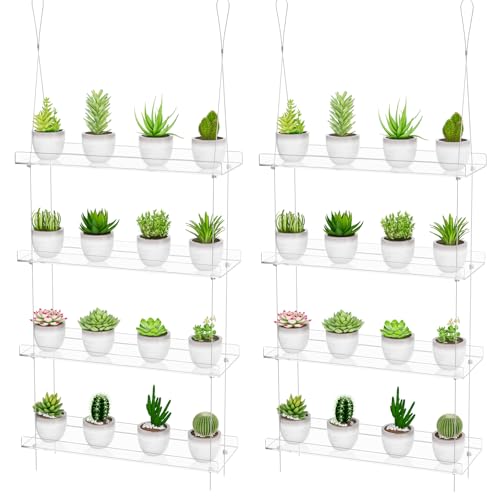 OtNiap Clear Hanging Window Plant Shelves, 2-Pack 4-Tier, 16-Inch Stand | Adjustable Indoor wall plant holder for herbs, microgreens and potted plants. Maximizes window space while displaying plants - size: 2 Pack-4 Tier