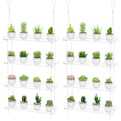 OtNiap Clear Hanging Window Plant Shelves, 2-Pack 4-Tier, 16-Inch Stand | Adjustable Indoor wall plant holder for herbs, microgreens and potted plants. Maximizes window space while displaying plants - size: 2 Pack-4 Tier