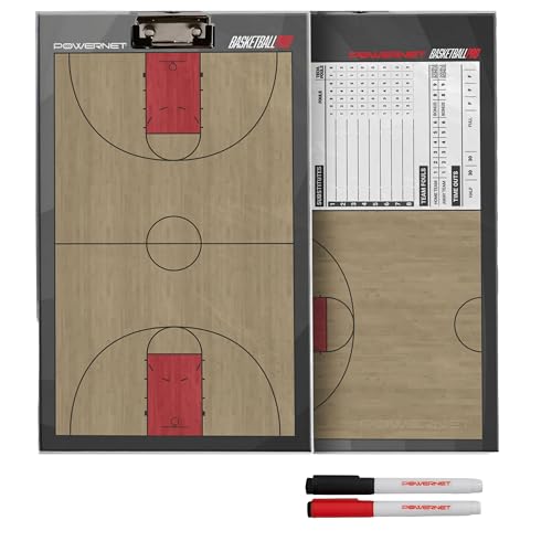 PowerNet Magnetic Coaching Clipboard, Basketball Whiteboard with Line Up Chart, Double Sided Dry Erase Board, Weatherproof Coach Clipboard, Includes 2 Dry Erase Markers - style: Basketball